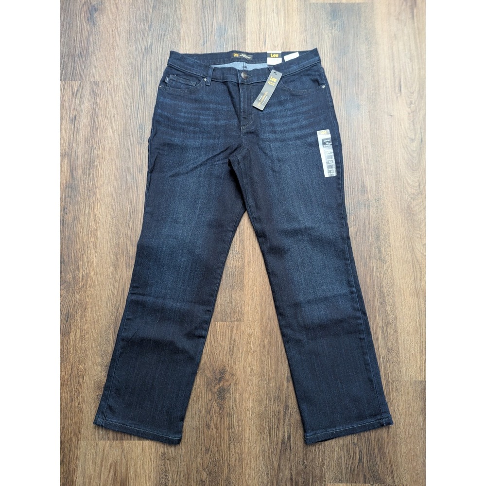 Lee Jeans Womens 12P Petite Blue Blue Relaxed Fit Straight Leg‎ High Rise Denim